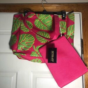 Sasha Pink and Green Leaf Tote Bag